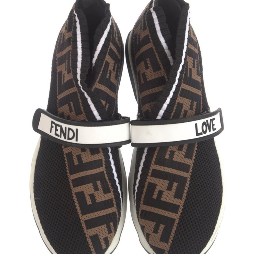 Fendi Black and Brown Logo High-Top Sneakers